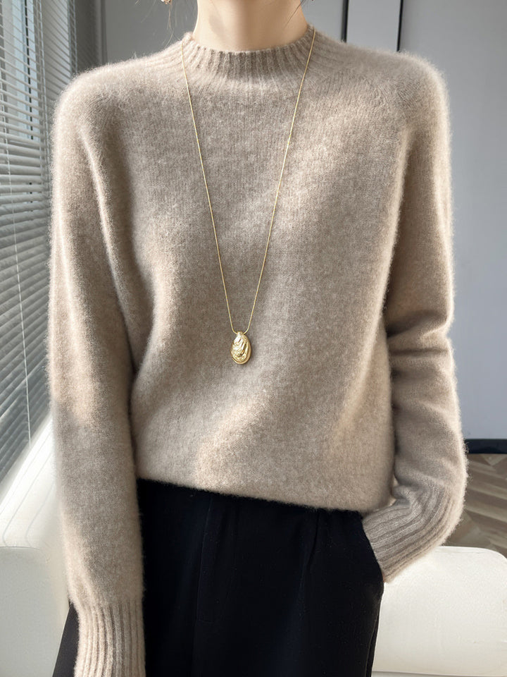 Women's Short Mock Neck Sweater made of fluffy Mohair Blend with boxy silhouette Mune Fashion