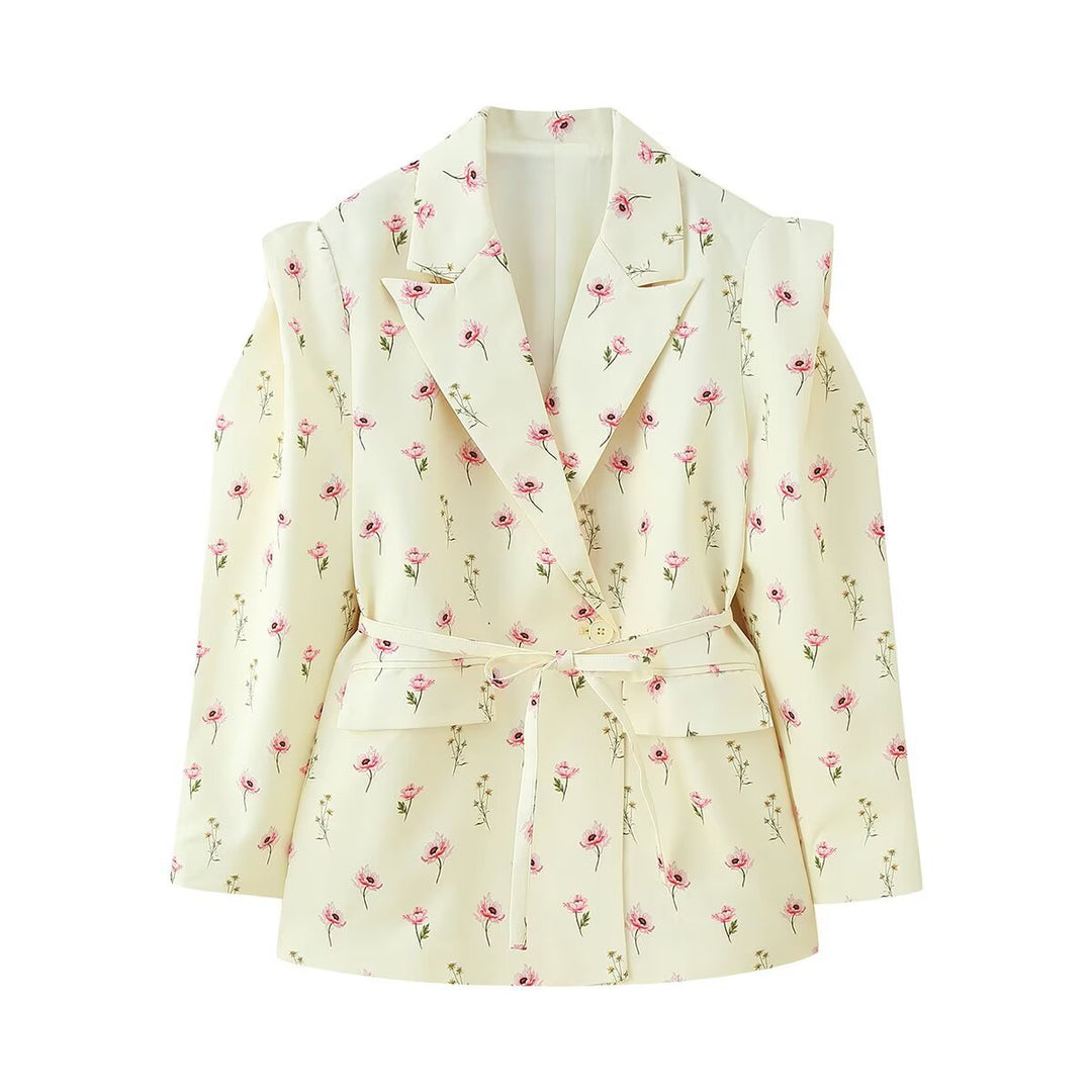 Women's Tailored One-Button Blazer with Tied Belt and Shoulder Cut-Out Mune Fashion