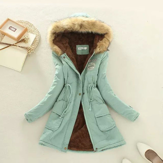 Women nan longer thermal parka with cuddly teddy inner lining, removable faux fur hood and drawstring waist Mune Fashion