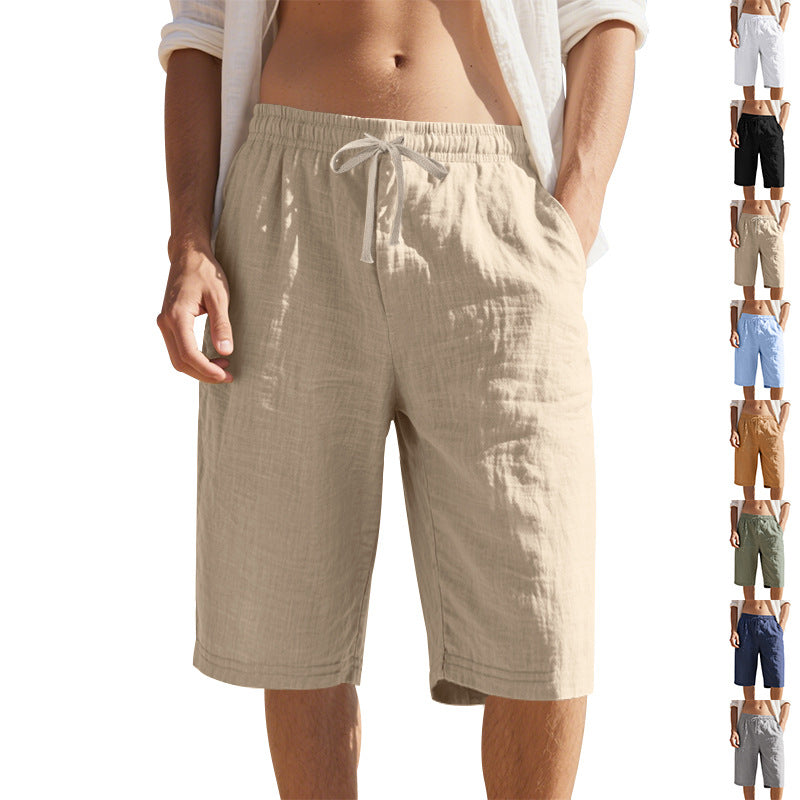 Men's knee-length Bermuda shorts made of crinkled muslin with elastic tunnel drawstring waistband and side pockets Mune Fashion
