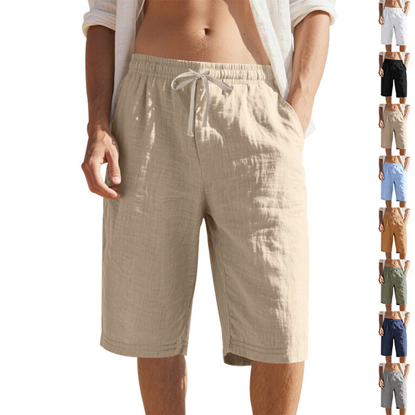 Men's knee-length Bermuda shorts made of crinkled muslin with elastic tunnel drawstring waistband and side pockets Mune Fashion