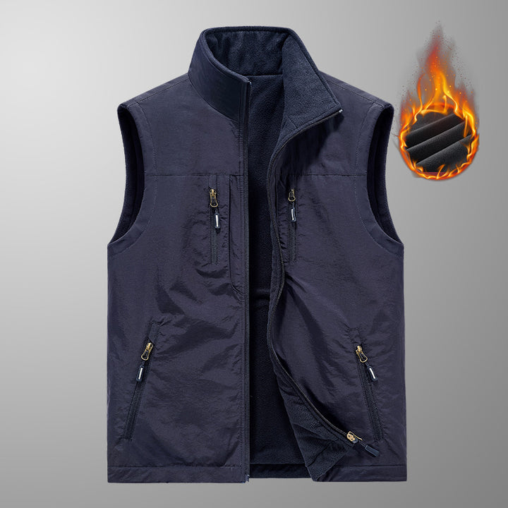 Men's Thermal Outdoor Vest with Fleece Inner Lining, Windproof Shell and Multiple Zipper Pockets Mune Fashion