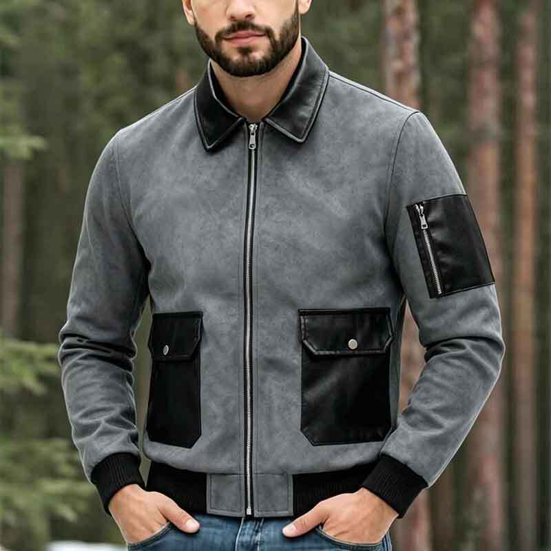 Men's Fashion Leather Jacket with High Collar and Practical Pockets Mune Fashion