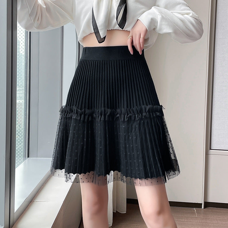 Women Pleated Skirt with Ruffles Mune Fashion