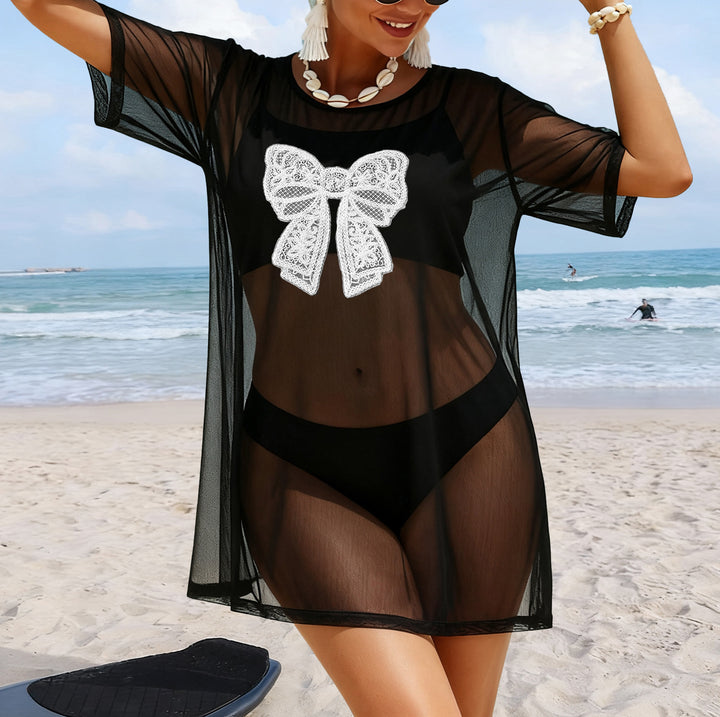 Women's transparent beach cover-up with delicate lace pattern Mune Fashion