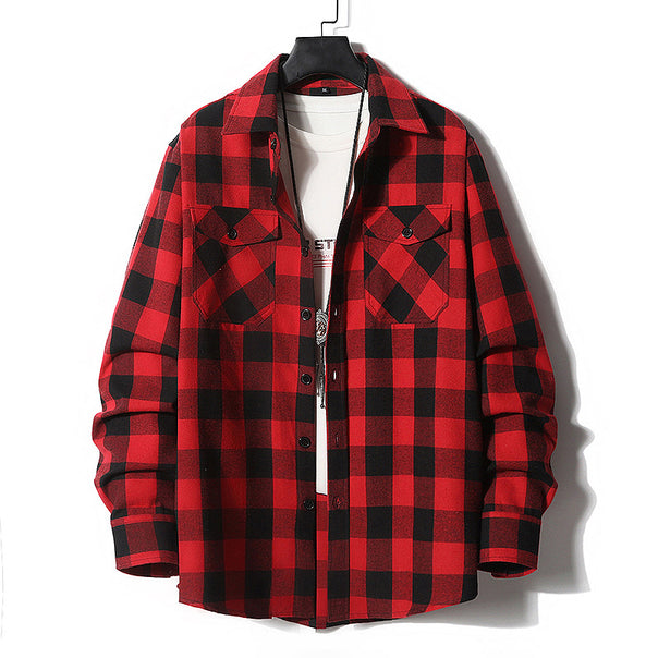 Men's Checked Flannel Shirt Jacket with Chest Pockets and Relaxed Fit Mune Fashion