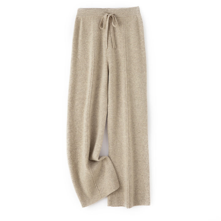 Women's Soft Knit Pants with Wide Leg, Drawstring Waistband, and Decorative Center Seam