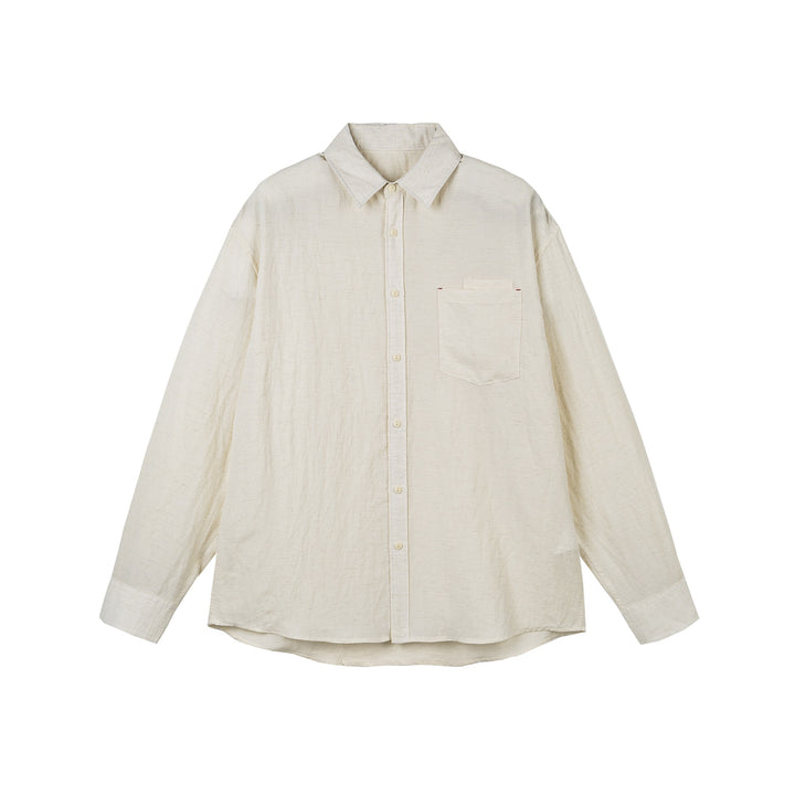Unisex Loose Linen Blend Oversized Shirt with Chest Pocket and Rounded Hem Mune Fashion