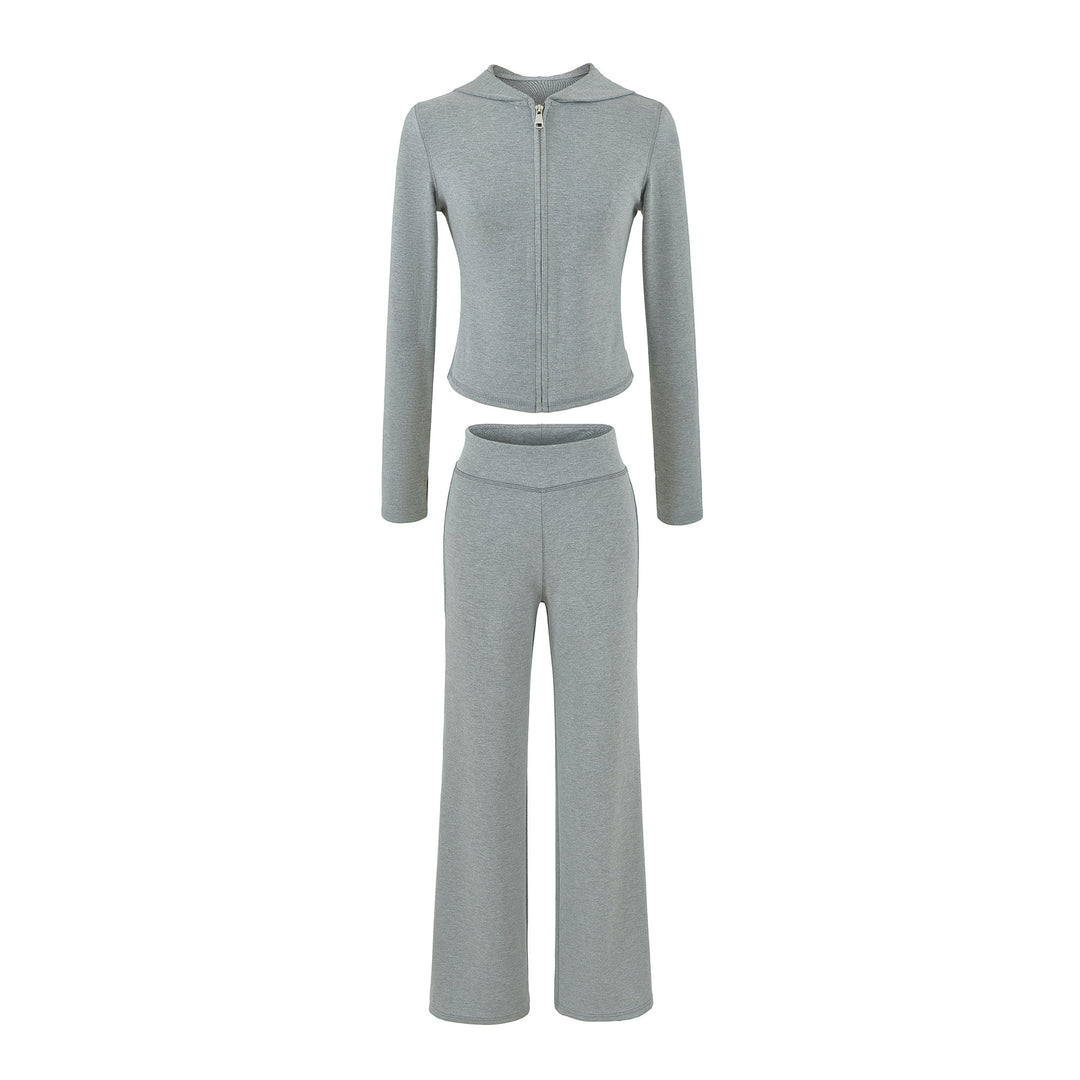 Women Two-Piece Lounge Set with Tailored Zip Hoodie and High-Waist Bootcut Pants Mune Fashion