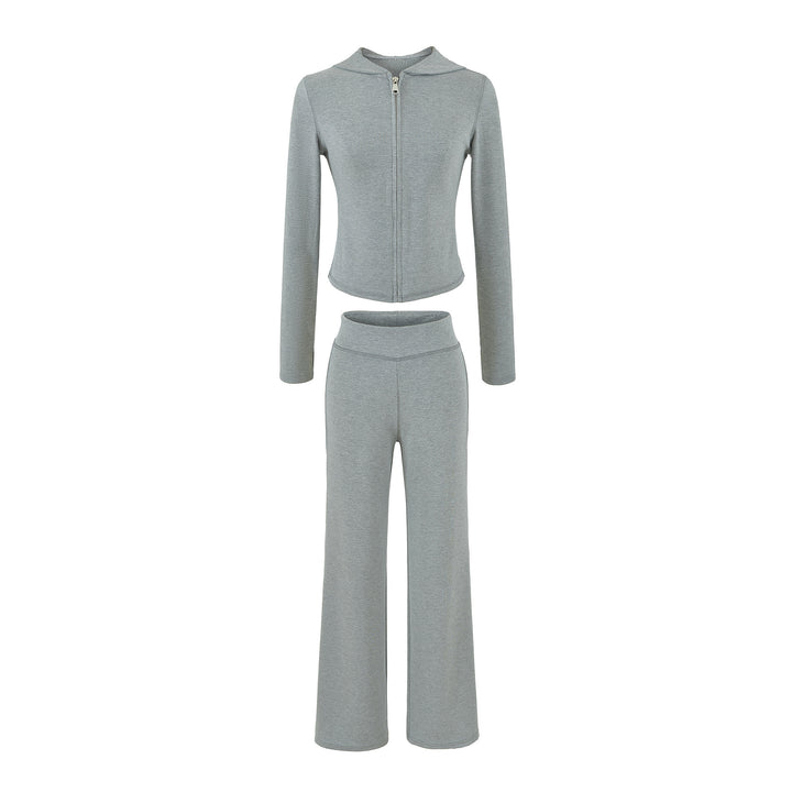 Women Two-Piece Lounge Set with Tailored Zip Hoodie and High-Waist Bootcut Pants Mune Fashion