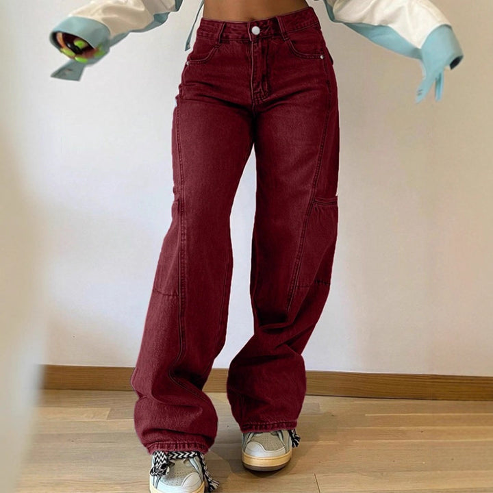 Women's High-Waist Wide Cargo Denim Pants with Seam Panels and Baggy Silhouette Mune Fashion