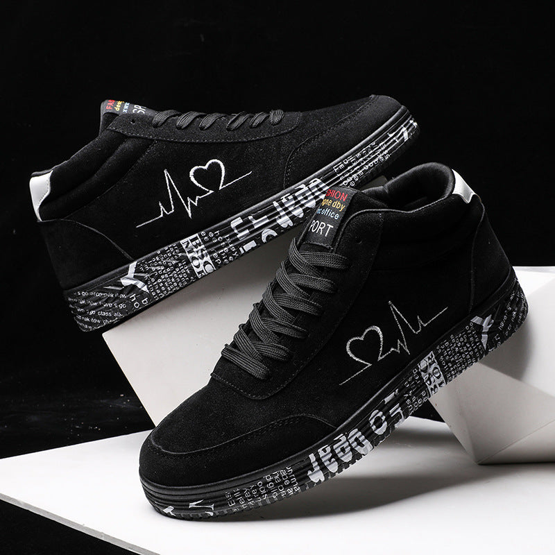 Unisex high-cut leisure shoe with embroidered heart EKG motif and printed rubber sole Mune Fashion