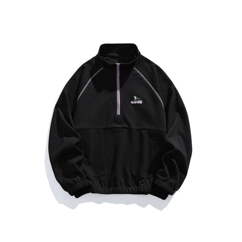 Unisex Oversize-Halfzip-Fleece Pullover with Stand-up Collar, Raglan Sleeves and Kangaroo Pocket Mune Fashion