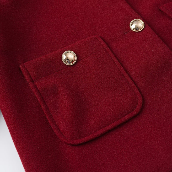 Women's cropped wool blend jacket with round neck, patch pockets and gold decorative buttons Mune Fashion