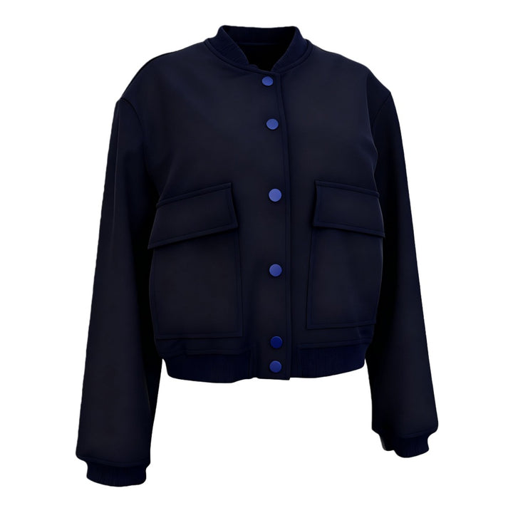 Women's Short Utility Jacket with Stand Collar, Snap Buttons and Flap Pockets Mune Fashion