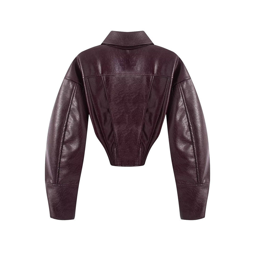 Women's short jacket in corset style made of leatherette with emphasized shoulder area Mune Fashion