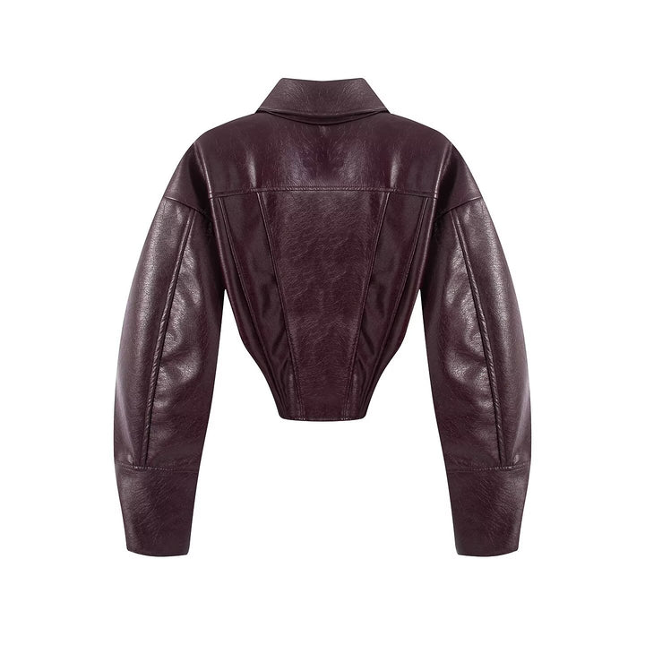 Women's short jacket in corset style made of leatherette with emphasized shoulder area Mune Fashion