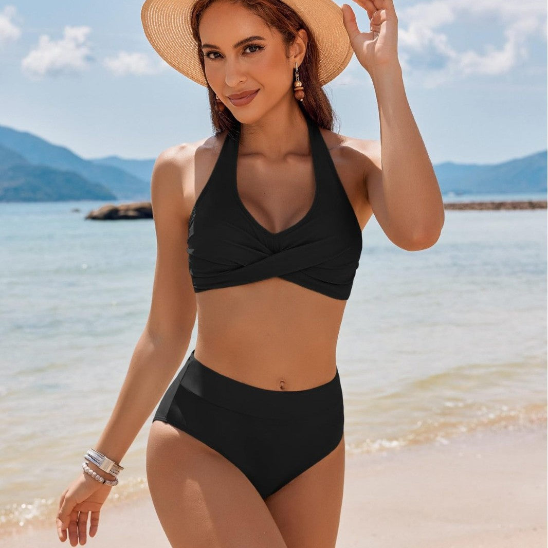 Women High-Cut Bikini with Crossed Top Mune Fashion