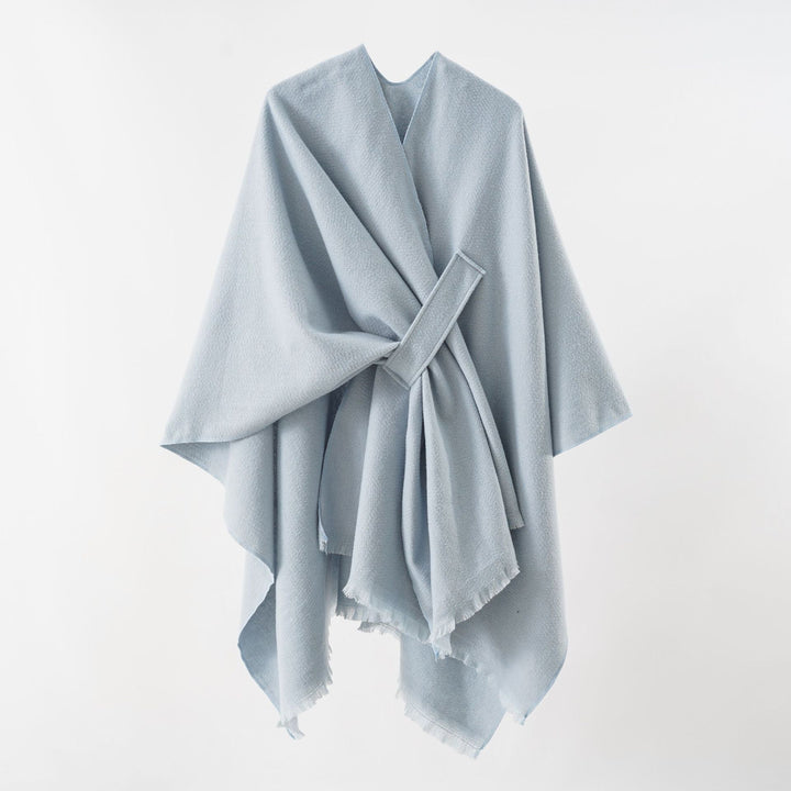 Women's lightweight wool blend wrap with fringes and tie belt Mune Fashion