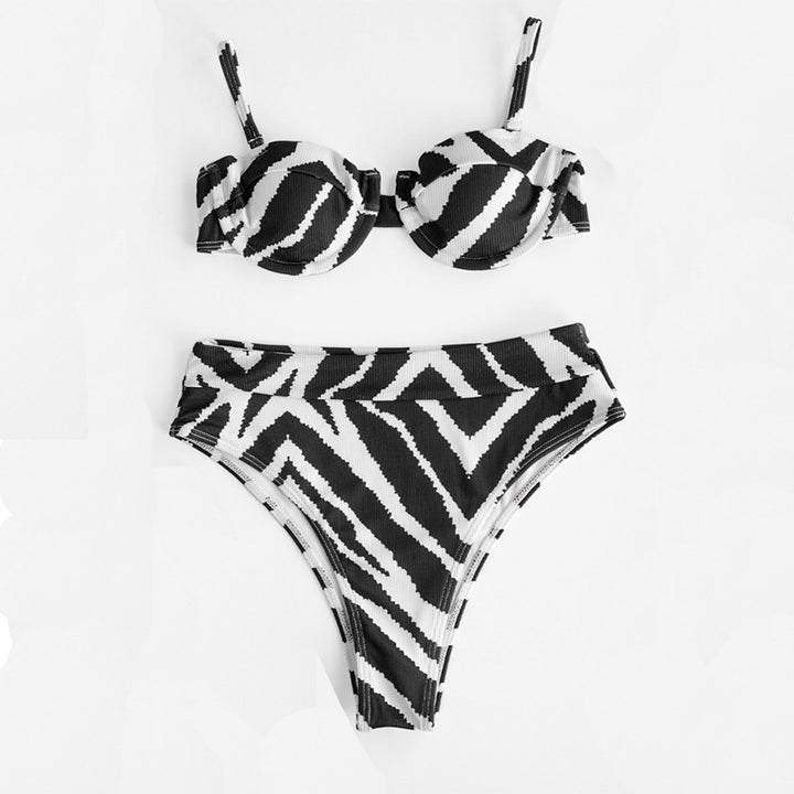 Women's High-Cut Bikini with Elegant Zebra Pattern Mune Fashion