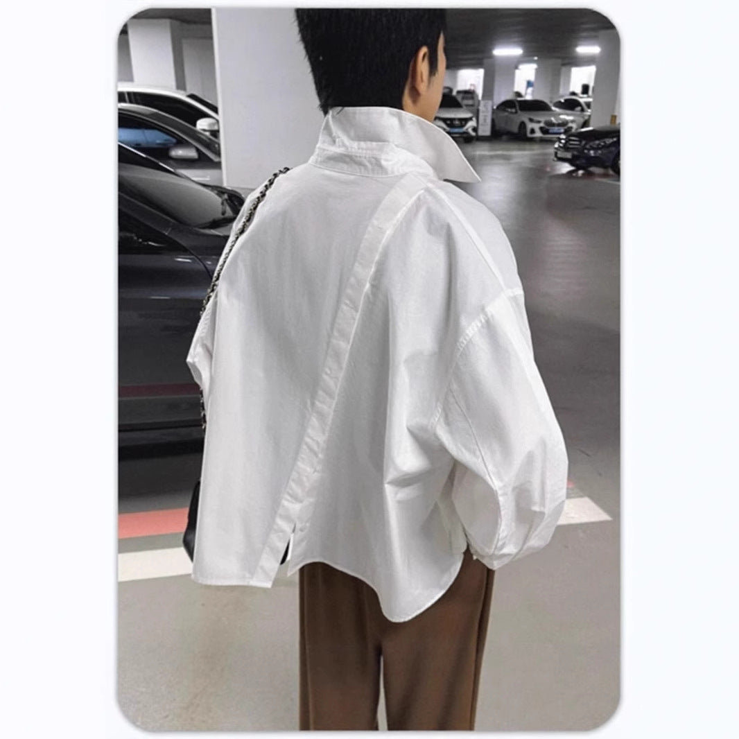 Women’s Asymmetric Cropped Blouse made of Cotton Poplin in Oversized Cut Mune Fashion