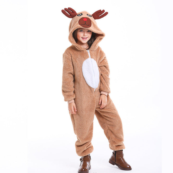 Girls Plush Reindeer Overall with Hood and Ears Mune Fashion
