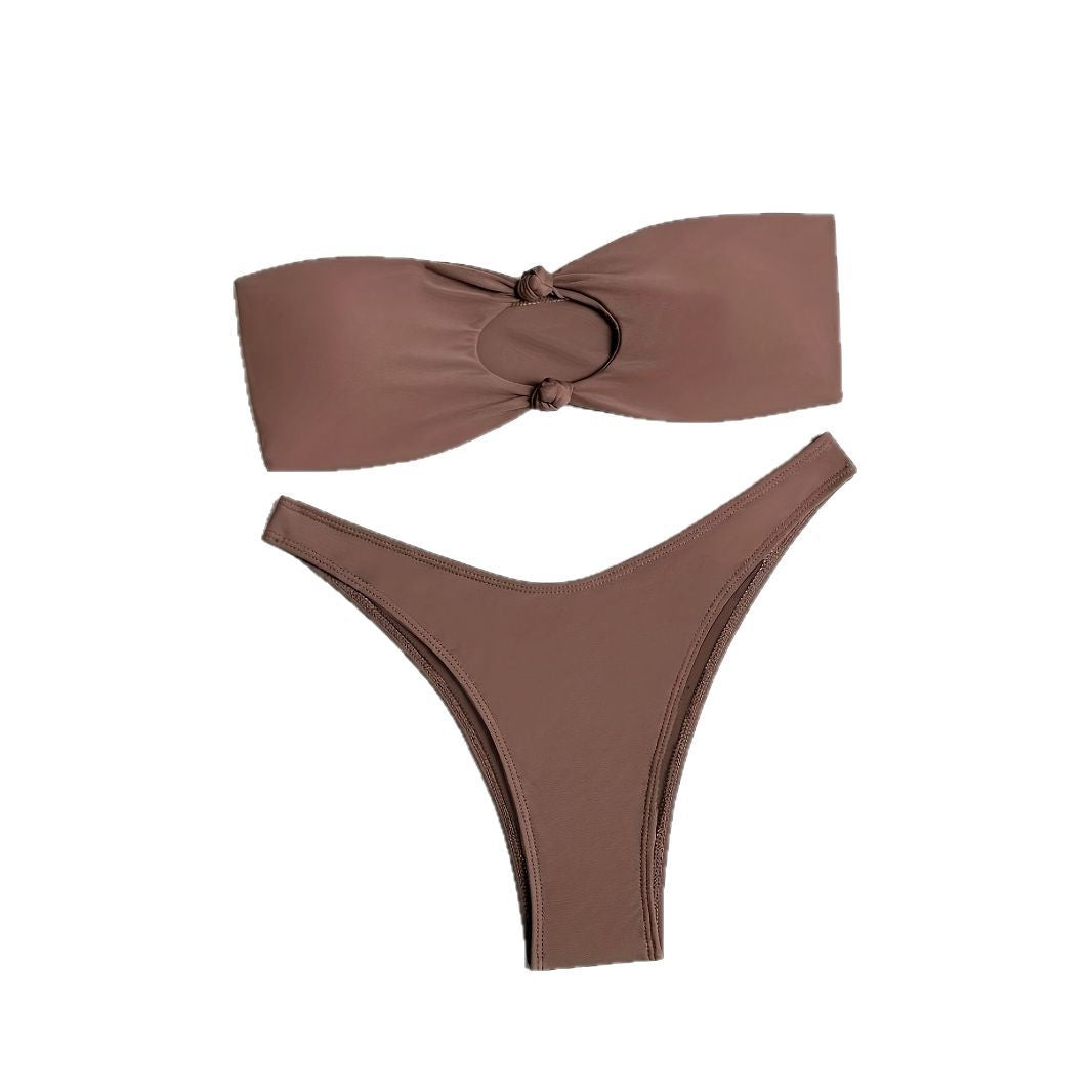 Women Bandeau Bikini with high leg cut and subtle gathering Mune Fashion