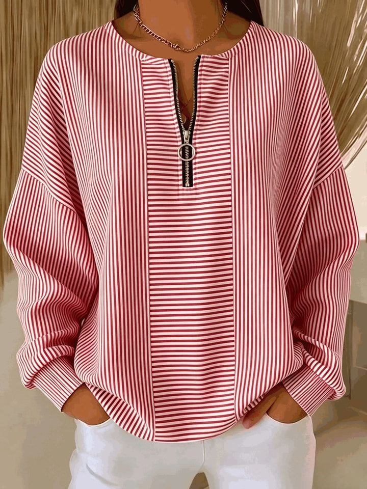 Women's Oversize Sweater with fine rib structure and short zipper Mune Fashion