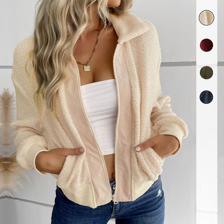 Women's teddy jacket with zip, stand-up collar and ribbed cuffs Mune Fashion