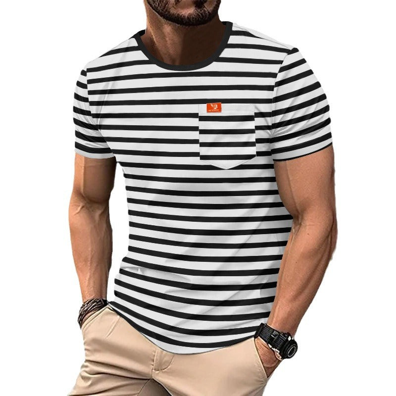 Men's casual striped cotton jersey T-shirt with round neckline and unobtrusive logo patch Mune Fashion