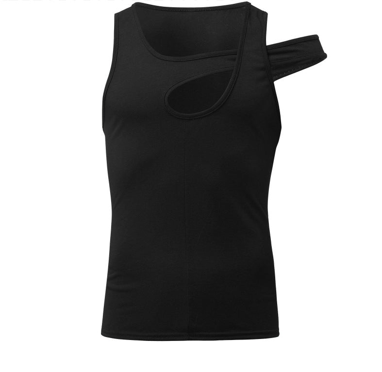 Men's nan asymmetrical sleeveless tank top with cut-out insert made of cotton-elastane Mune Fashion
