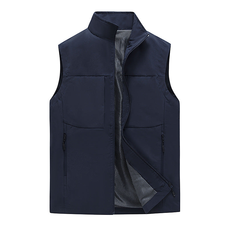 Men's Lightweight Stand Collar Vest with Mesh Lining, Zipper Pockets and Windproof Shell Mune Fashion