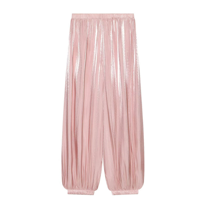 Women's Pleated Shiny High-Waist Palazzo Jogger Mune Fashion