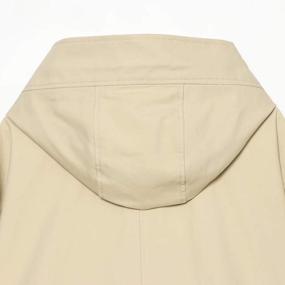 Women's Short Hooded Jacket with Drawstring, Concealed Snap Placket and Patch Pockets Mune Fashion