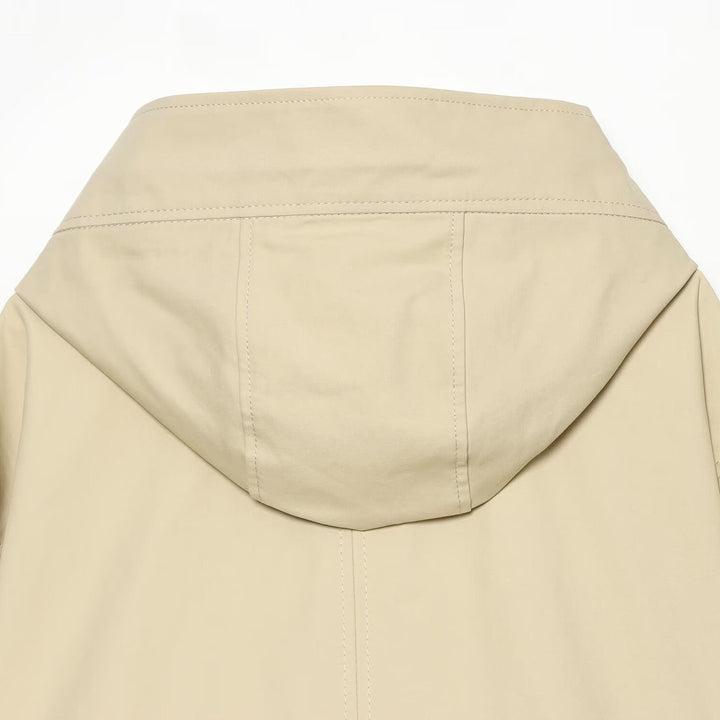 Women's Short Hooded Jacket with Drawstring, Concealed Snap Placket and Patch Pockets Mune Fashion
