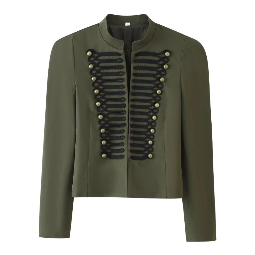Ladies short jacket in hussar-inspired design with stand-up collar and decorative cords Mune Fashion