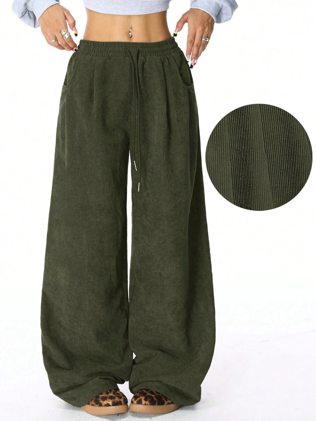 Ladies Wide Cord Trousers made of Fine Cord with High Elastic Waistband Mune Fashion