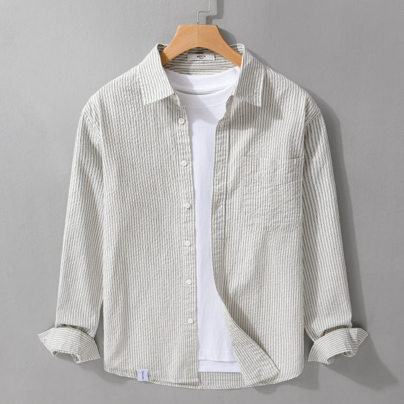 Men's Relaxed-Fit Striped Shirt made of Linen-Cotton Blend with Chest Pocket Mune Fashion