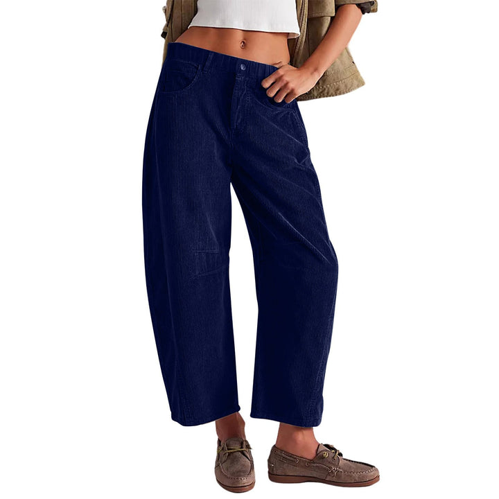 Women Wide Cord Pants with High Waist, Cropped Leg and Side Pockets Mune Fashion