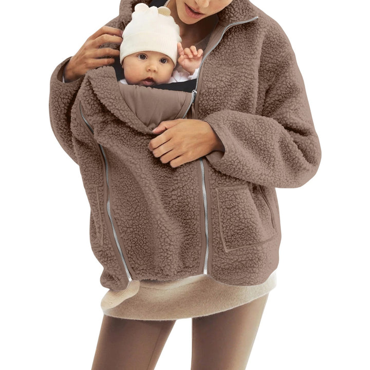 Women nan baby carrier hoodie with teddy lining and two-way zipper Mune Fashion