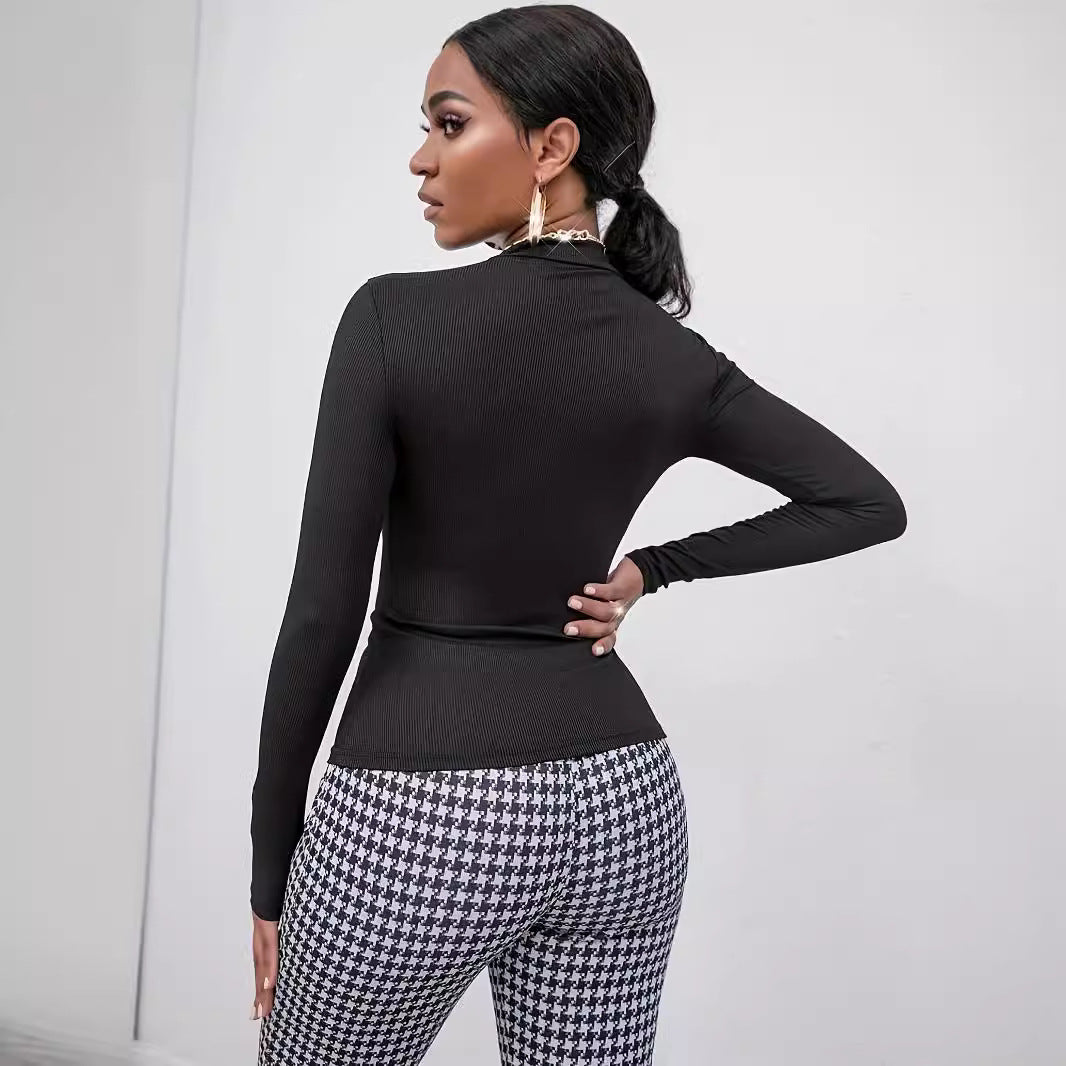 Women’s figure-hugging transparent mesh long sleeve shirt with high collar and rhinestone skeleton motif Mune Fashion