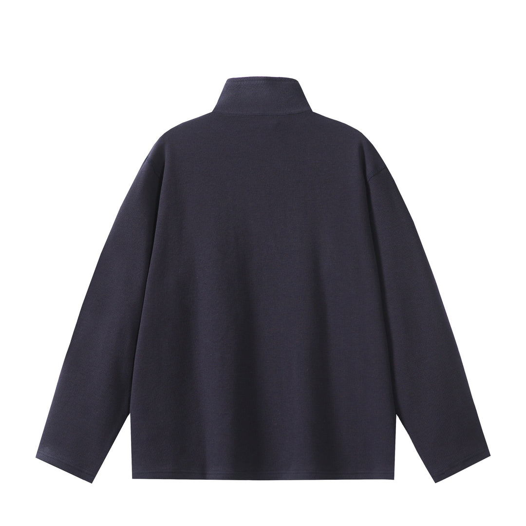 Unisex Lightweight Waffle Knit Half-Zip Pullover with Stand-Up Collar and Chest Zip Pocket Mune Fashion