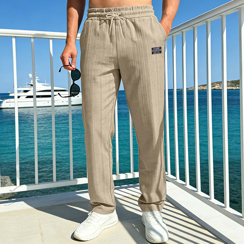 Men's Lightweight Crinkle Casual Pants with Elastic Waistband and Drawstring Mune Fashion