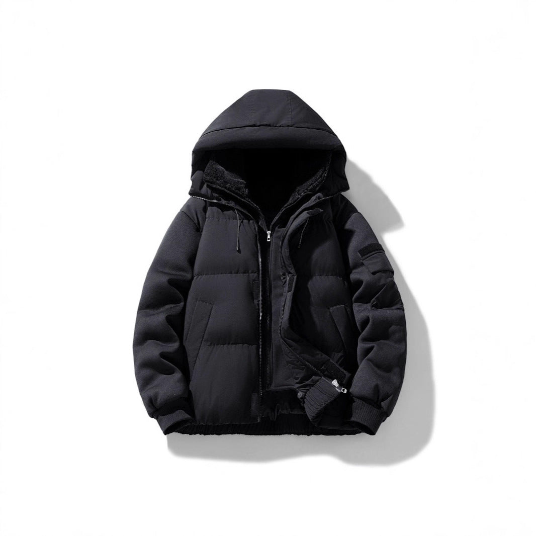 Men's padded hooded jacket with teddy lining and contrasting softshell sleeves Mune Fashion