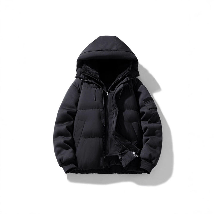 Men's padded hooded jacket with teddy lining and contrasting softshell sleeves Mune Fashion
