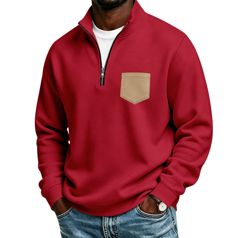 Men's Troyer Sweatshirt with Half Zipper and Contrasting Chest Pocket Mune Fashion