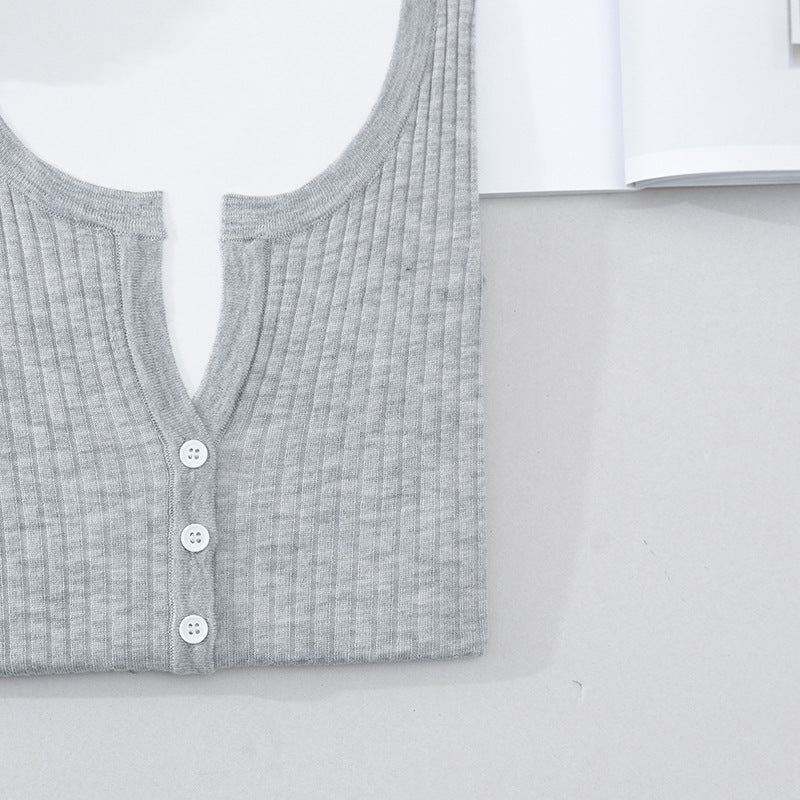 Women's Short-Sleeved Ribbed Button Cardigan from Fine Knit Mune Fashion