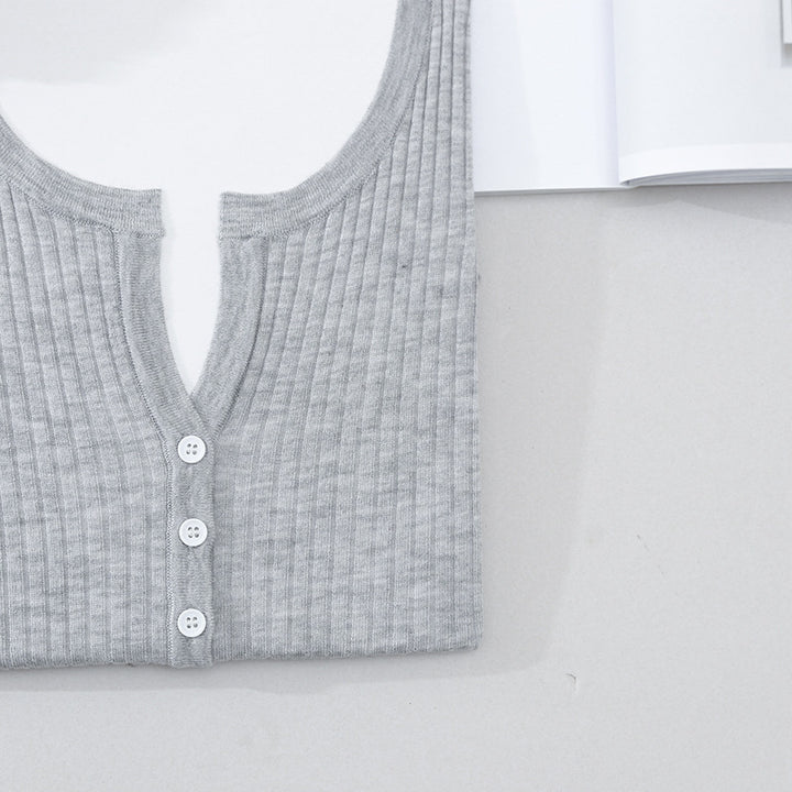 Women's Short-Sleeved Ribbed Button Cardigan from Fine Knit Mune Fashion