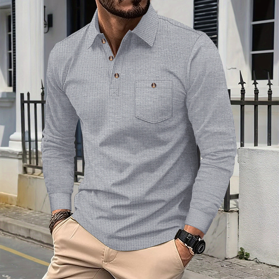 Men's structured long-sleeve polo with chest pocket and shirt collar Mune Fashion