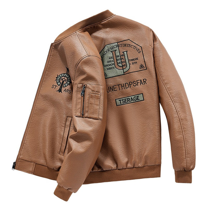 Men's Fashion Faux Leather Bomber Jacket with Pockets Mune Fashion